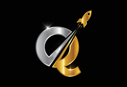 带有火箭标志设计的初始 Q 字母字母表 火箭图标 字体标志背景图片