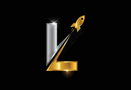 带有火箭标志设计的初始 L 字母字母表 火箭图标 字体标志背景图片