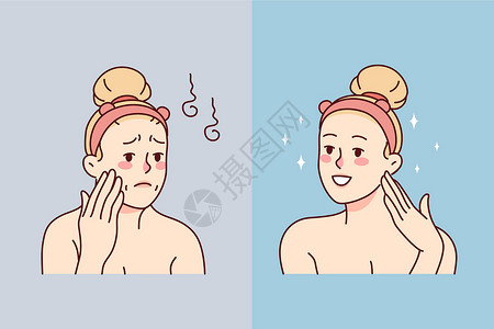 美容师在美容学程序前后和前后的妇女设计图片
