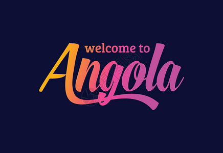 欢迎来到安哥拉 Word Text 创意字体设计插图 欢迎签署国家邮票丝带世界刻字首都旅行城市旋风紫色背景图片