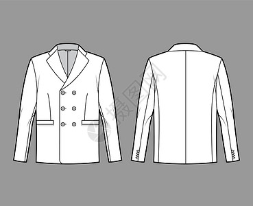 男装夹克双乳夹克符合技术时装插图 用长袖 标记的领子 折纹口袋设计棉布男生西装手工男人风俗女性男装办公室设计图片