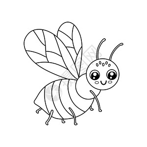 书翅膀素材白色背景上孤立的可爱轮廓宽度蜜蜂蜜蜂 幼稚彩色书籍中的有趣的昆虫 Cartoon 矢量线插图插画