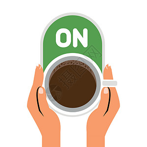 热饮咖啡杯手持咖啡杯和按按钮概念设计图片