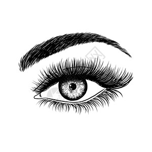 画睫毛手牵着女性的眼睛团队插图黑色草图女士眼科墨水眉毛女孩艺术插画