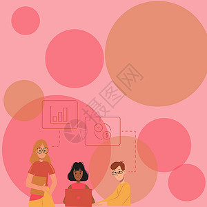 三个同事插图一起练习手工艺品 学生分组展示各自的艺术技法习惯孩子女性办公室教育图形战略计算机幸福图表创造力设计图片