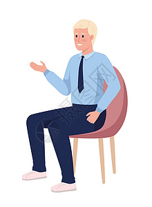 坐在椅子上的商务男性坐在半平板彩色向量的椅子上的雇员插画