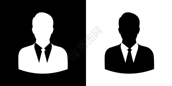黑色领带矢量男性用户图标 黑白背景上的双调版本设计图片