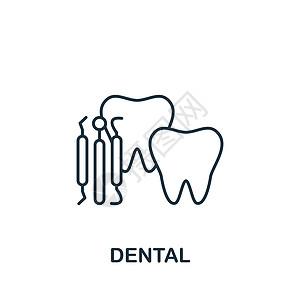 牙科医院用于模板 网络设计和信息图的线性简单健康检查图标   info tooltip假牙保健微笑牙膏卫生矫正牙医治疗椅子牙线插画