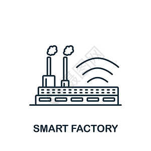 智能工厂图标 用于模板 网络设计和信息图的线性简单工业4 0 图标插画
