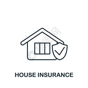房屋保险住房保险图标 用于模板 网络设计和信息资料的线性简单保险标志插画