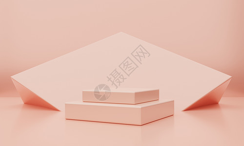 最小粉红橙色或珊瑚颜色矩形立方体讲台舞台背景 广告概念的抽象对象场景 3D 插图背景图片