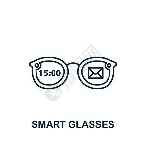 智能标识智能眼镜图标 用于模板 网络设计和信息图的线条简单图标插画