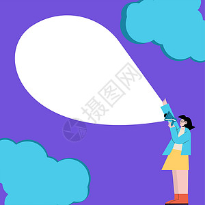 拿着风筝爷爷女人站立绘图拿着扩音器与大气泡显示消息 拿着带有大型对话气球的扩音器语音设备学习人士计算机男孩们女性成人教育男人商业商务设计图片