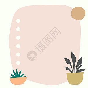 花盆中植物空白的框架装饰着抽象的现代化形式的花朵和叶子 空旷的现代边框被组织愉快的五颜六色的线条符号包围草本植物风格绿色自然季节花盆海报绘设计图片