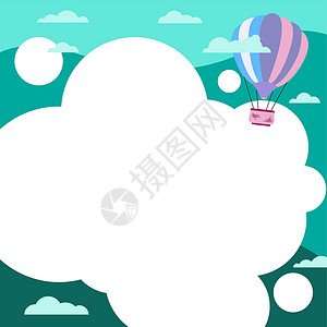 热气球导航框热气球插图飞越云层到达新的目的地 齐柏林飞艇漫游天空去更远的地方想像力海浪旅行乐趣图形冒险海报飞行器创造力蓝色设计图片