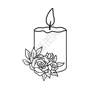 纹身白底素材矢量燃烧蜡烛草图 白底隔离在白底线上(以白色为孤立位置)插画