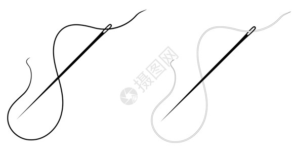 修补工具素材针线和线条图标 黑白版插画