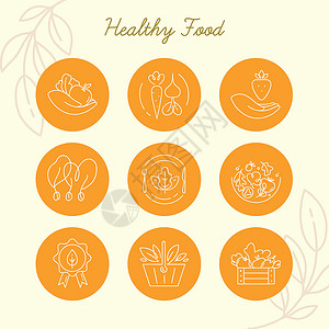 健康食品购物健康食物线图标插画