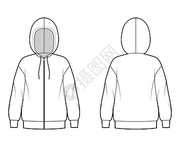 空顶帽运动衫技术时装插图 长袖 超大体积 抽筋夹克小样草图女士打印纺织品男孩们紧固件帽衫计算机插画