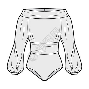 尚布罗外露式健身服技术时装插图 长长的浪漫布罗森袖子 背拉链紧固女性设计女士衬衫丝绸男性办公室服饰棉布计算机设计图片