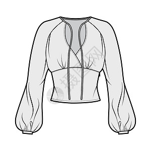 普利特维克用长的主教袖子 前端的瑟普利切斯颈领带和装配的身体来绘制布罗兹技术时尚图办公室棉布球座女性女孩裙子织物丝绸男人脖子设计图片