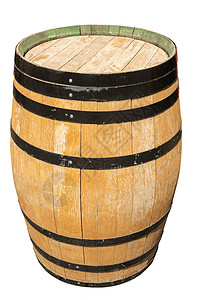 白底孤立的旧木制啤酒桶背景图片