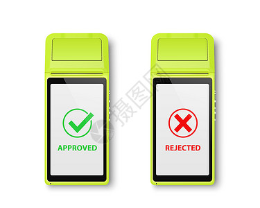 钣金加工矢量 3d NFC 支付机 批准和拒绝状态 WiFi 无线支付 POS 终端 银行支付非接触式终端的机器设计模板 样机 顶视图金设计图片