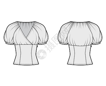 顶级技术时尚插图 用套子颈部 有弹性的浮肿短袖 侧拉链紧固计算机女士棉布球座衬衫男人袖子脖子男性女性设计图片