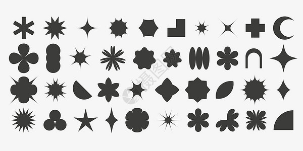 歪曲抽象几何符号集 现代大胆的野蛮物体和形状 人物的黑白简约剪影 当代设计 矢量插图设计图片