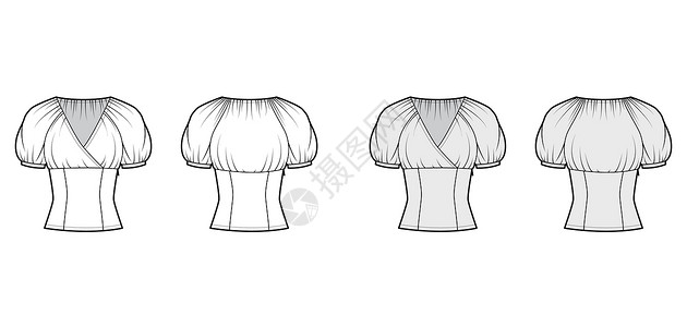 顶级技术时尚插图 用套子颈部 有弹性的浮肿短袖 侧拉链紧固织物男性女孩身体衬衫女士计算机女性绘画球座设计图片