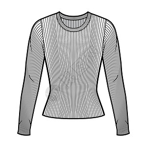 女式羊毛衫机组人员颈部毛衣技术时装插图 长袖 外形贴近小样计算机裙子女孩男性纺织品球座袖子服装针织品插画