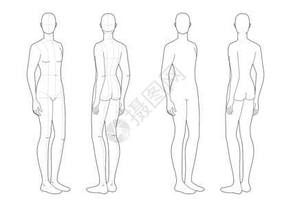 时装模版的常备男子平底鞋收藏男人数字先生男性模板插图草图插画背景图片