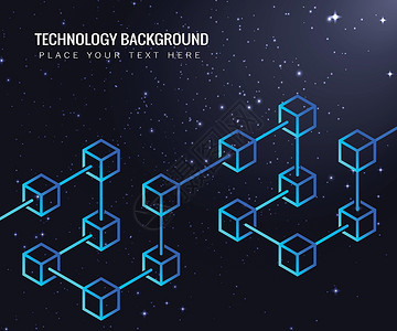 暗底背景的锁链条概念 抽象几何块链技术加密货币商业标志 矢量插图 请查看InfoFinland上的数据横幅贸易互联网立方体六边形背景图片