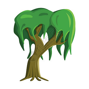 无柄橡木在白色背景上隔离的现实绿色无花草树矢量板栗植物群季节树干绘画生态橡木木头生长树枝插画
