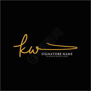 千瓦字母 KW 签名标签模板矢量插图公司团体写作刻字字体身份夫妻极简标识设计图片