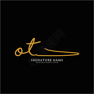 字母 OT 签名标签模板矢量时赛身份标识刻字艺术夫妻书法团队极简插图背景图片
