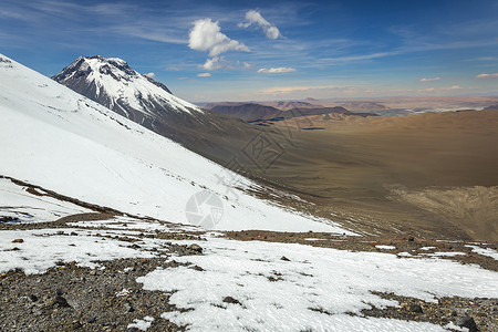 卡马利智利北部的阿塔卡马沙漠 火山雪和干旱地貌生态旅游景观爬坡火山国际摄影普纳荒野风景蓝色背景