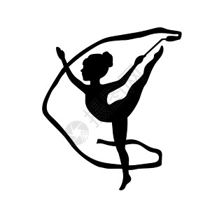 儿童演员女孩的剪影 女孩体操运动员与丝带隔离在白色背景杂技舞蹈女士活动成功身体运动插图舞蹈家标识设计图片