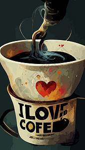 我很喜欢咖啡杯插图 国际咖啡日喝咖啡咖啡饮料杯艺术杯子浓缩背景图片