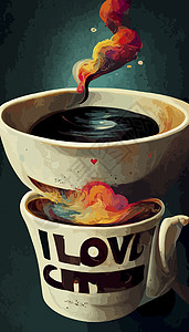 我很喜欢咖啡杯插图 国际咖啡日浓缩喝咖啡咖啡艺术饮料杯杯子背景图片