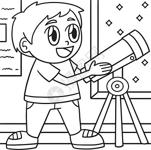 光学仪器男孩子使用儿童望远镜颜色页面设计图片