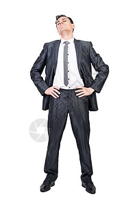 穿着优雅西装的自信男子 白背景套装商务商业水平姿势挑战性对抗性经理人士工作室背景图片