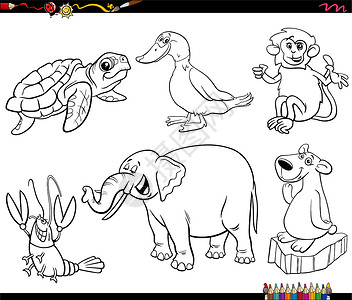 苏黑巴托尔湖设置彩色页面的漫画动物字符插画
