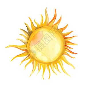 水彩太阳太阳图标 水彩色插图 在白色上孤立圆圈艺术圆形阳光天气橙子水彩草图黄色背景