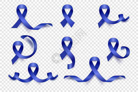 深蓝丝带现实的黑暗蓝丝带集 Colon癌症意识与闭合 癌症丝带模板 世界冠癌日概念卡片帮助女性蓝色丝绸卫生药品机构幸存者保健插画