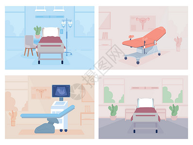 医院家具医院检查柜子和病房平板彩色向量插图插画