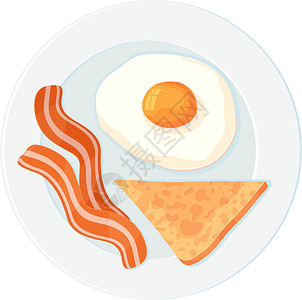 炒腊肉片美国传统早餐炒蛋 盘子上还有烤肉面包 Restaurant早午餐的菜单概念插画