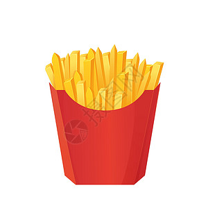 快消食品现实的法国薯条盒 快食品概念 可以用作模型 用白色背景孤立的卡通风格中的股票矢量插图插画