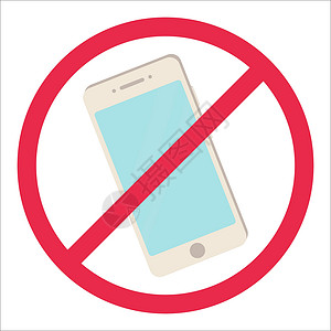 禁止电话没有电话标志 红色智能手机禁止规则符号 特写电话 不允许的概念 在白色上孤立的卡通风格的股票矢量插画