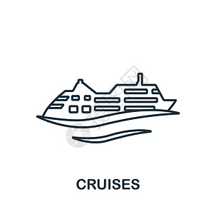 渡船邮轮图标 用于模板 网页设计和信息图形的线条简单旅行图标插画